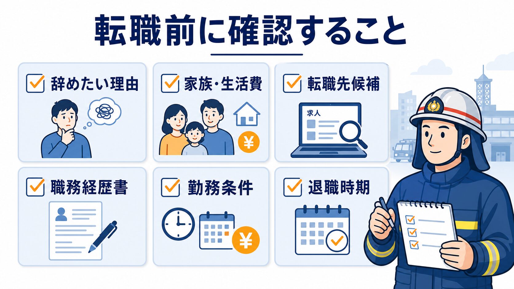 消防士が転職前に確認することを整理したチェックリスト図解