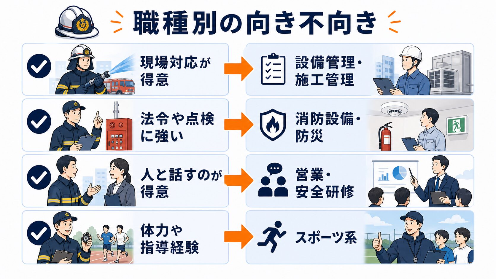 消防士経験と職種別の向き不向きを整理した図解