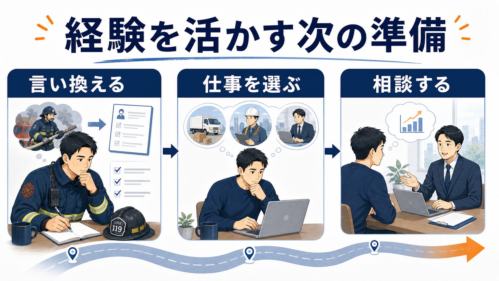 消防士経験を職務経歴書や候補職種へつなげる流れの図解