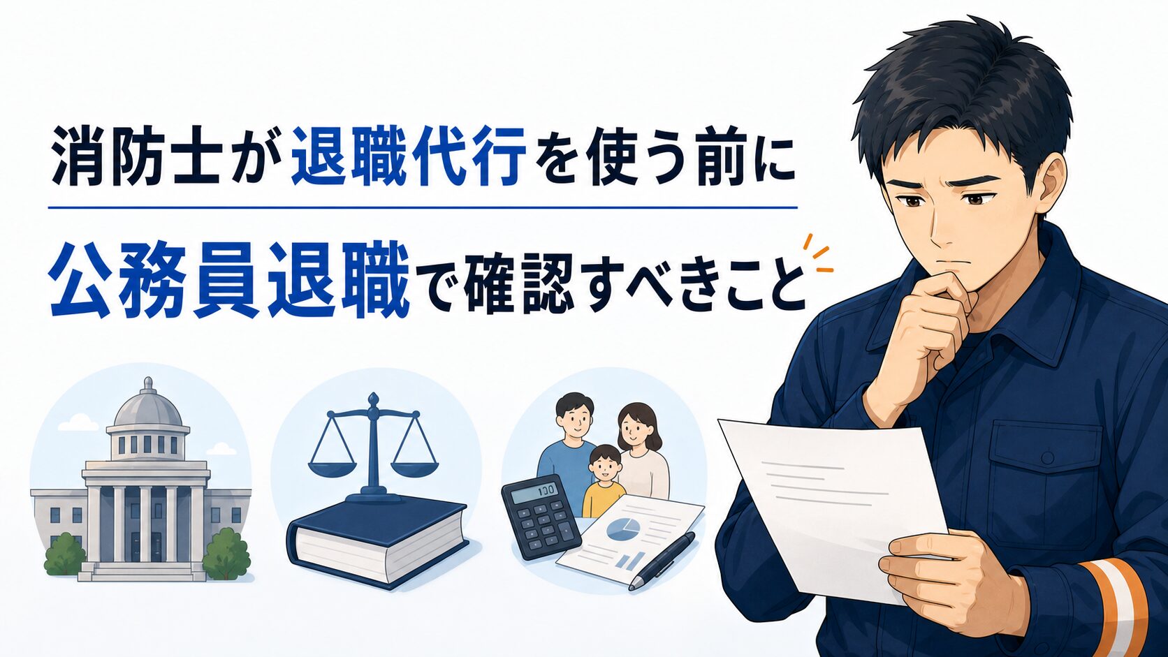 消防士が退職代行を使う前に公務員退職で確認すべきことを示すアイキャッチ