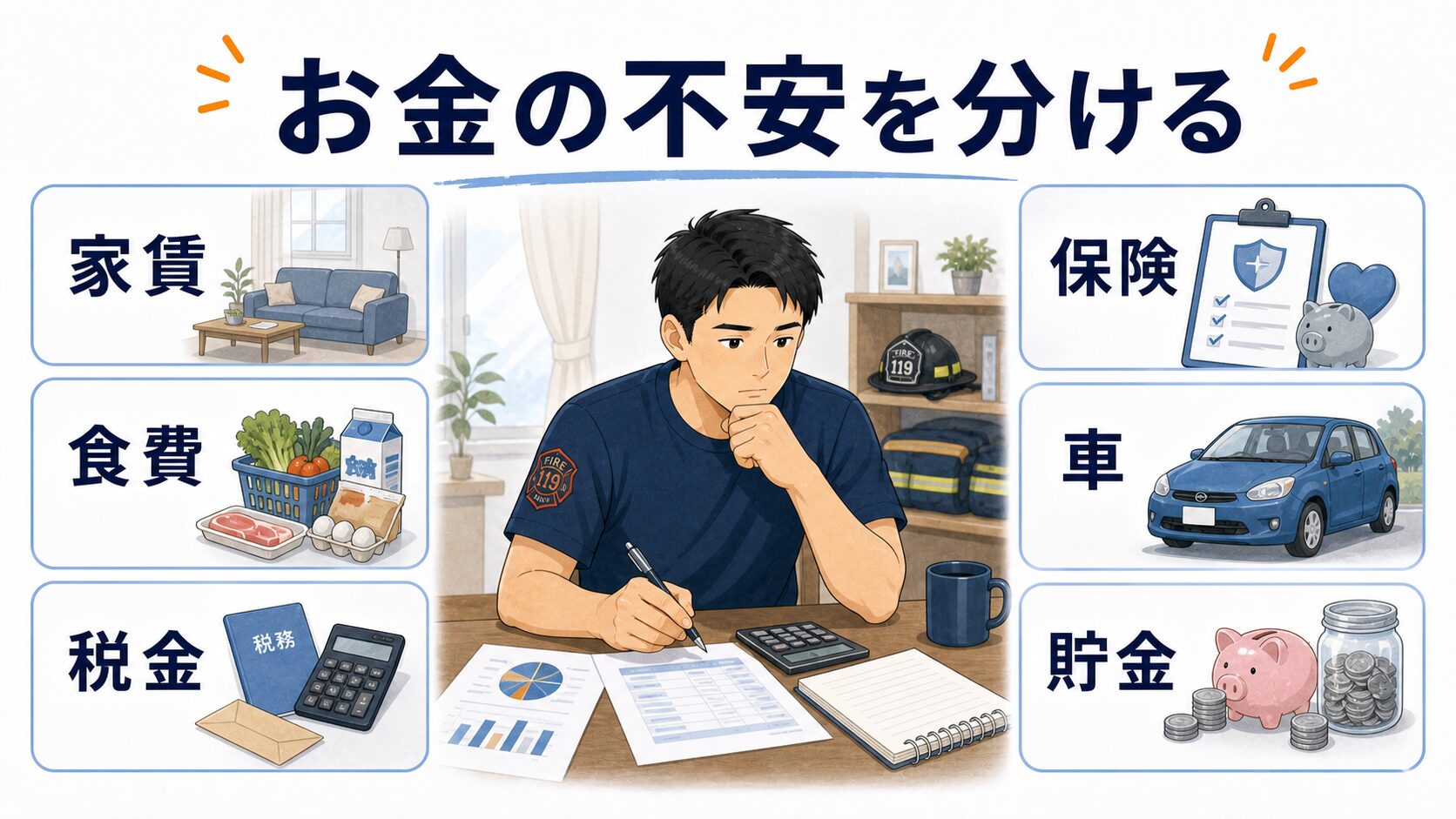 若手消防士が退職前に家賃や税金などお金の不安を分ける図解